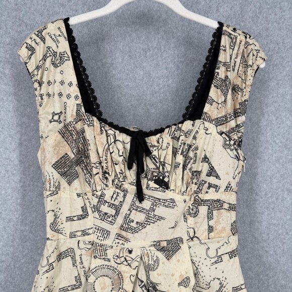 Harry Potter Marauders Map Dress Size S Black Cream Corset Sweetheart Milkmaid - Picture 2 of 15